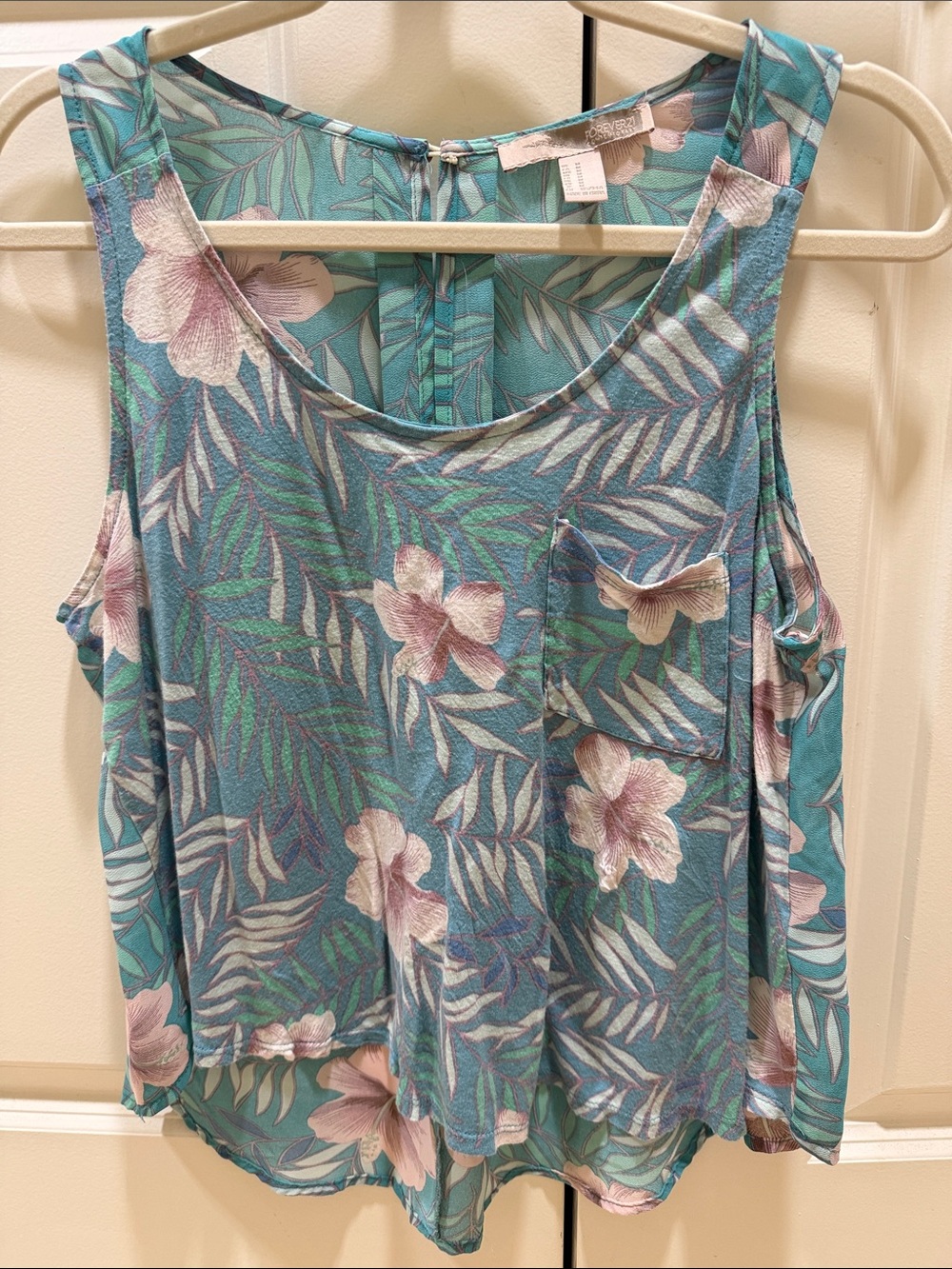 Forever 21 Teal Floral Pocket Tank, sz M
